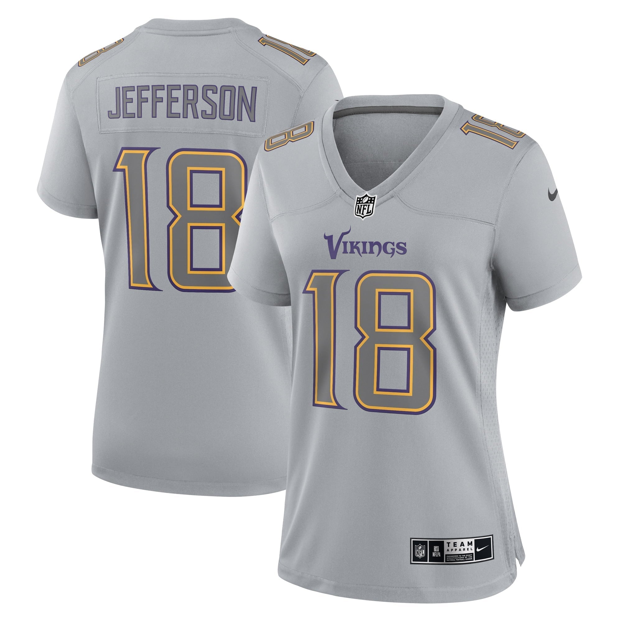 Women s Nike Justin Jefferson Gray Minnesota Vikings Atmosphere Fashion Game Jersey