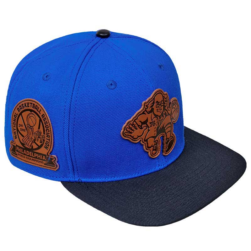 Philadelphia 76ers Pro Standard Heritage Leather Patch Snapback Hat - Royal/Black