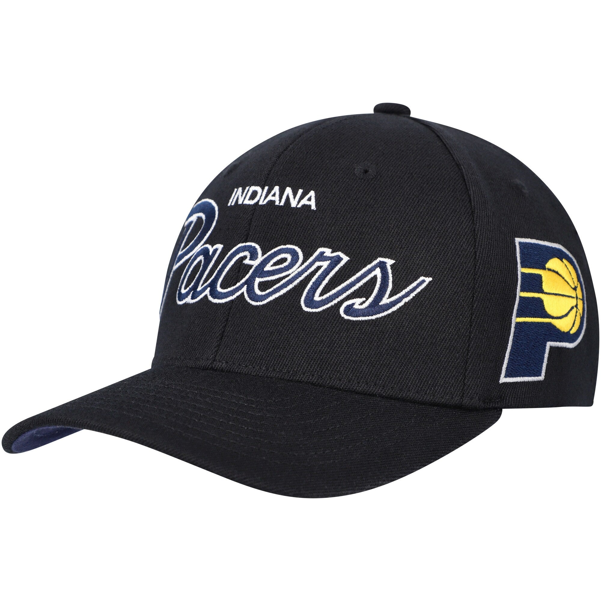 Indiana Pacers Mitchell & Ness MVP Team Script 2.0 Stretch Snapback Hat - Black