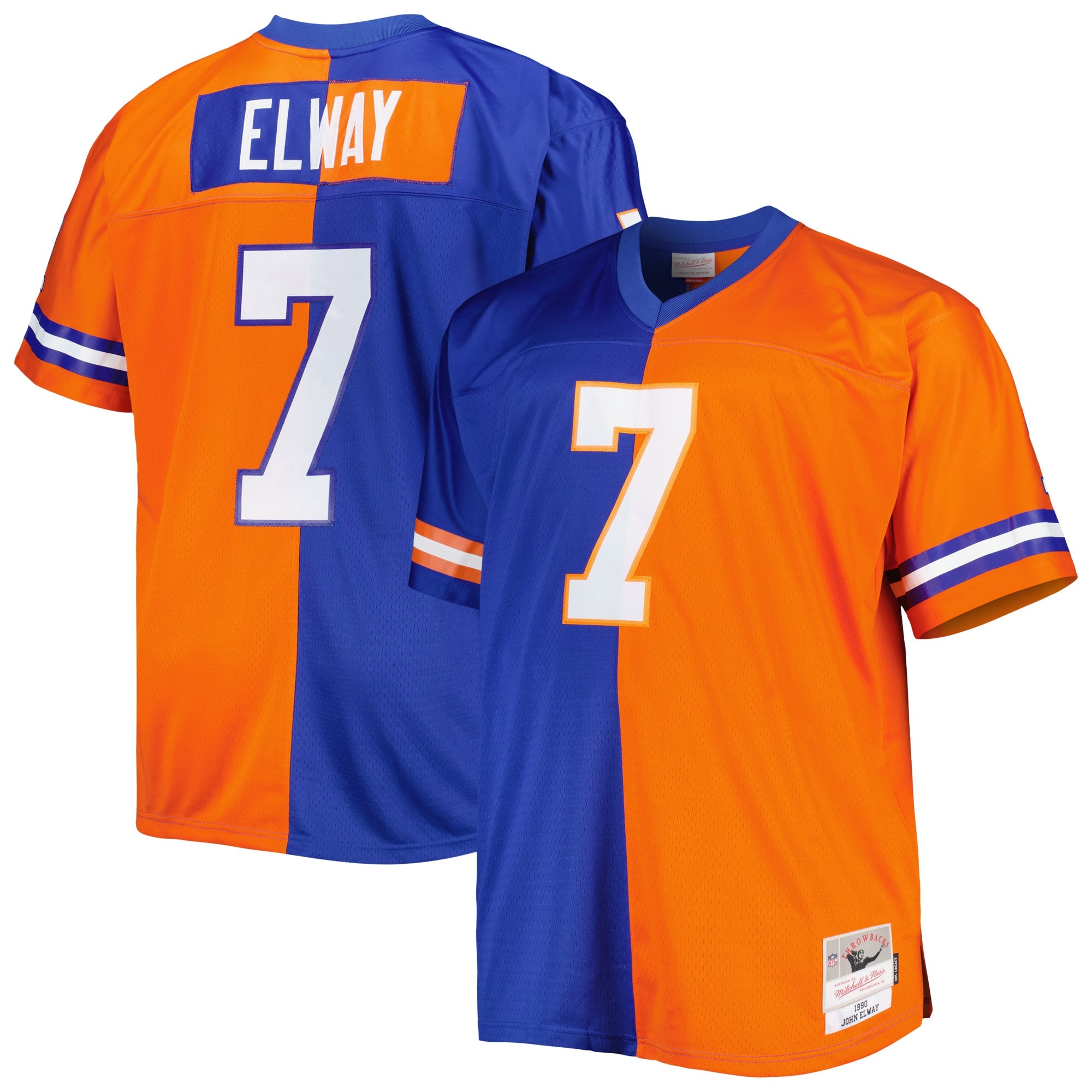 John Elway Denver Broncos Mitchell   Ness Big   Tall Split Legacy Retired Player Replica Jersey   Royal/Orange