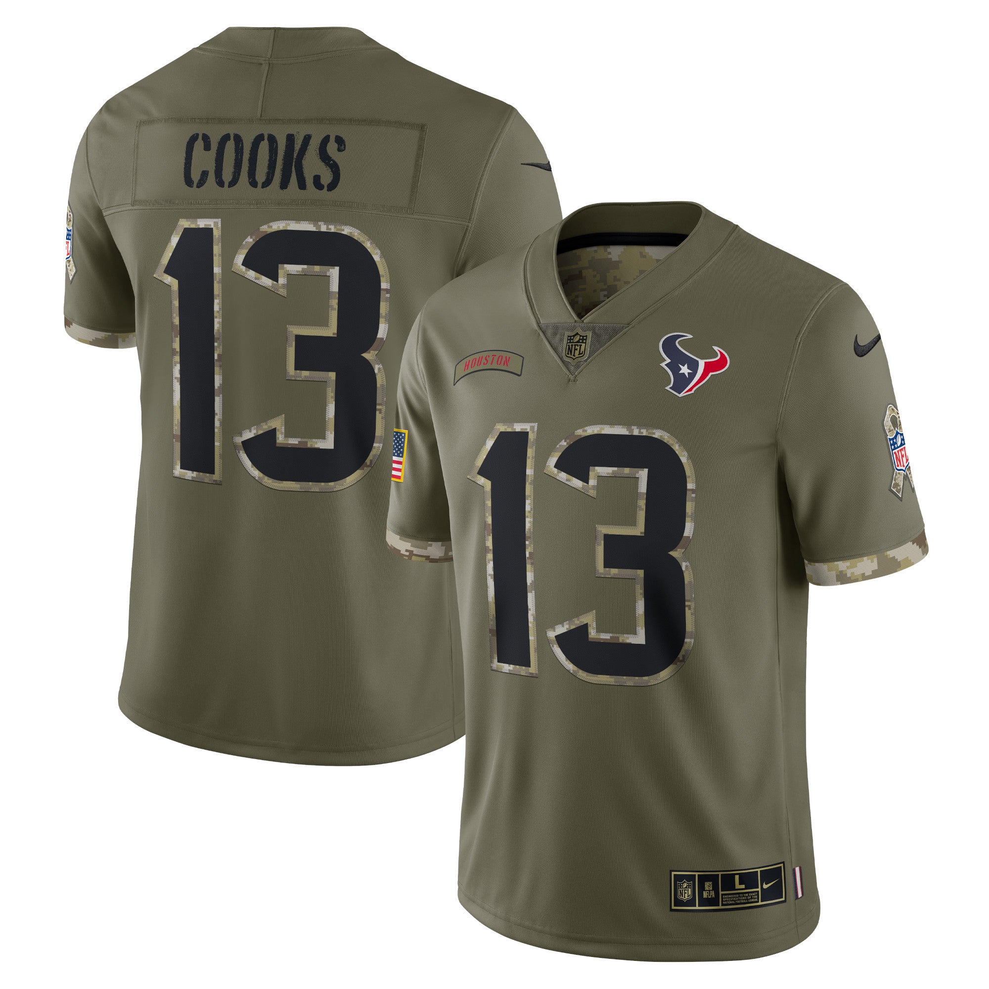 Brandin Cooks Houston Texans Nike 2022 Salute To Service Limited Jersey   Olive
