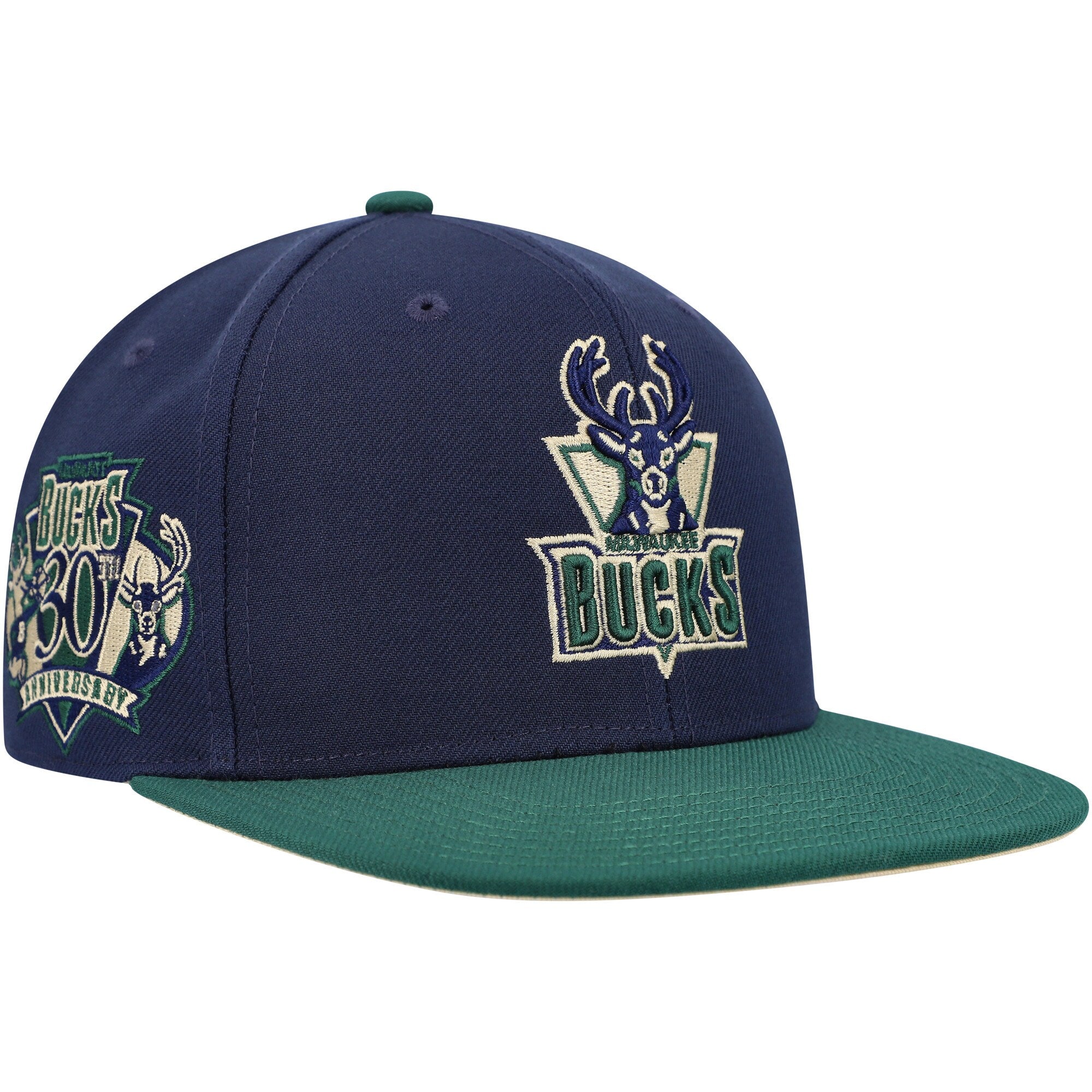 Milwaukee Bucks Mitchell & Ness 30th Anniversary Hardwood Classics Grassland Fitted Hat - Navy/Green