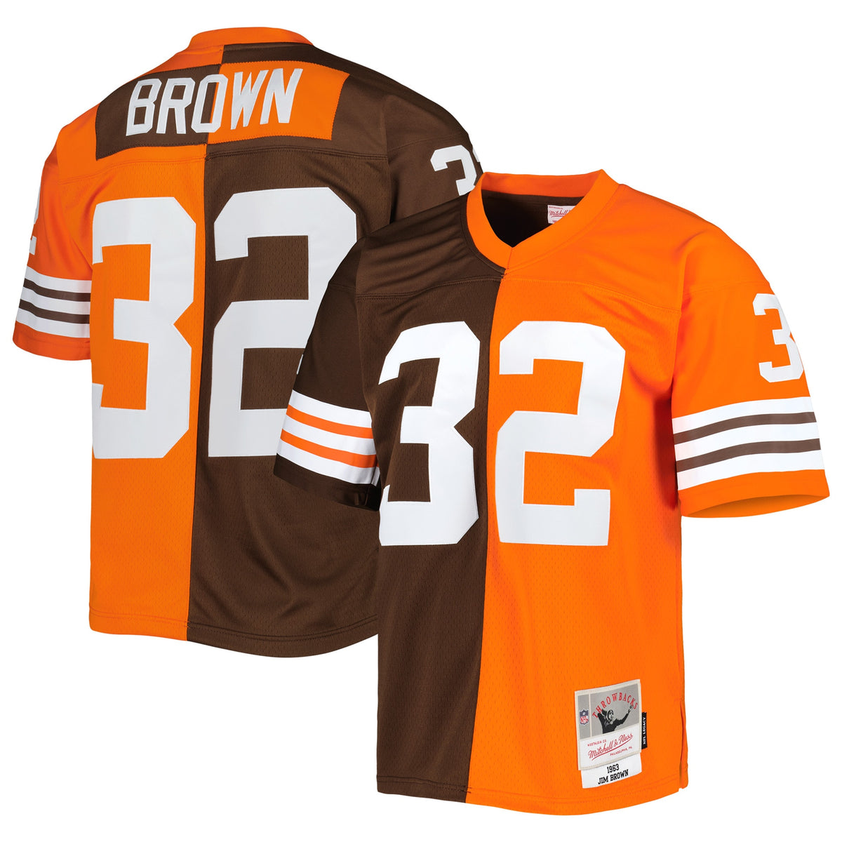 Jim Brown Cleveland Browns Mitchell   Ness 1963 Split Legacy Replica Jersey   Orange/Brown