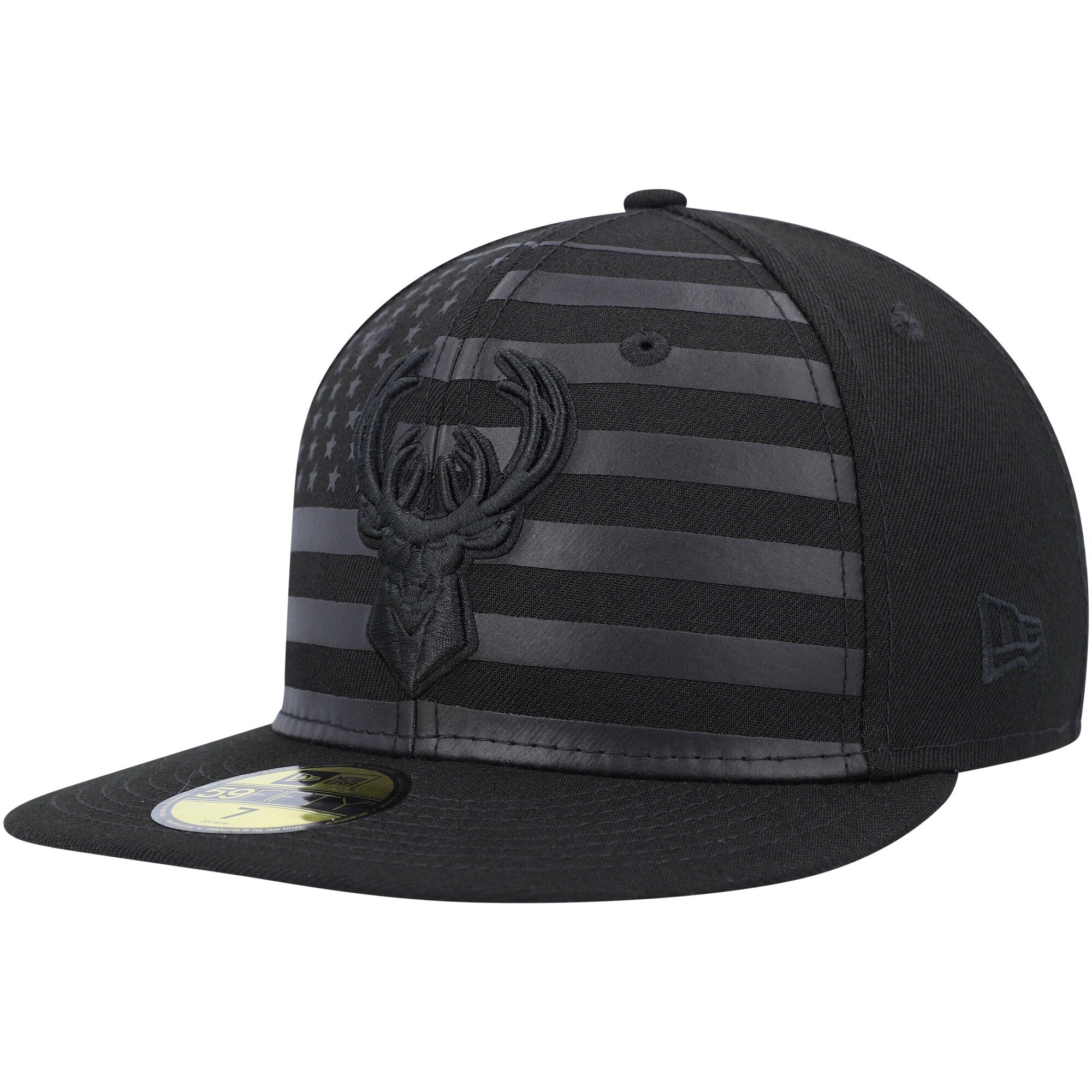 Milwaukee Bucks New Era Black on Black Tonal Flag 59FIFTY Fitted Hat
