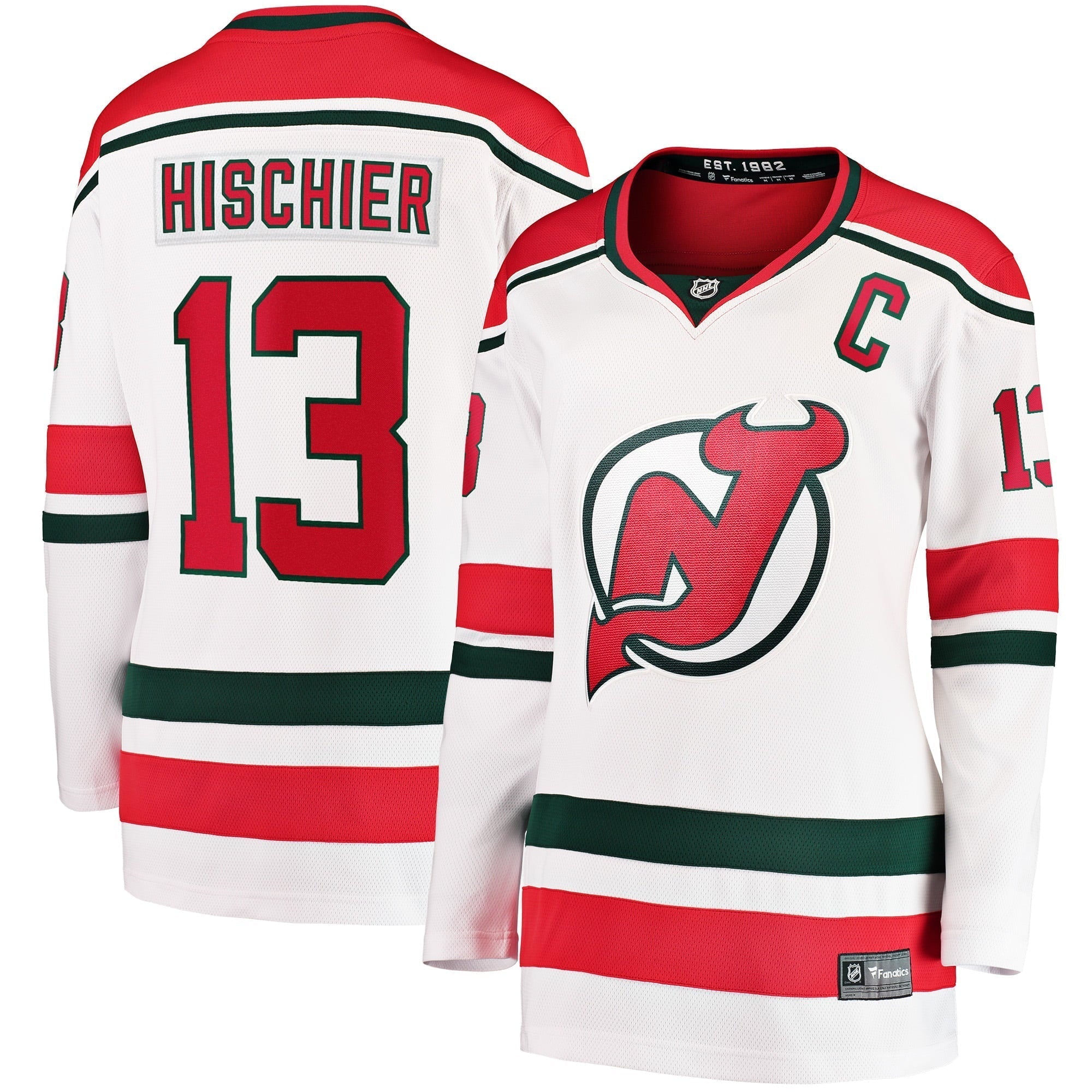 Women's Fanatics Branded Nico Hischier White New Jersey Devils 2022/23 Heritage Premier Breakaway Jersey