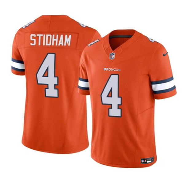 Men s Denver Broncos Jarrett Stidham Orange 2023 Vapor Untouchable Stitched Jerseys