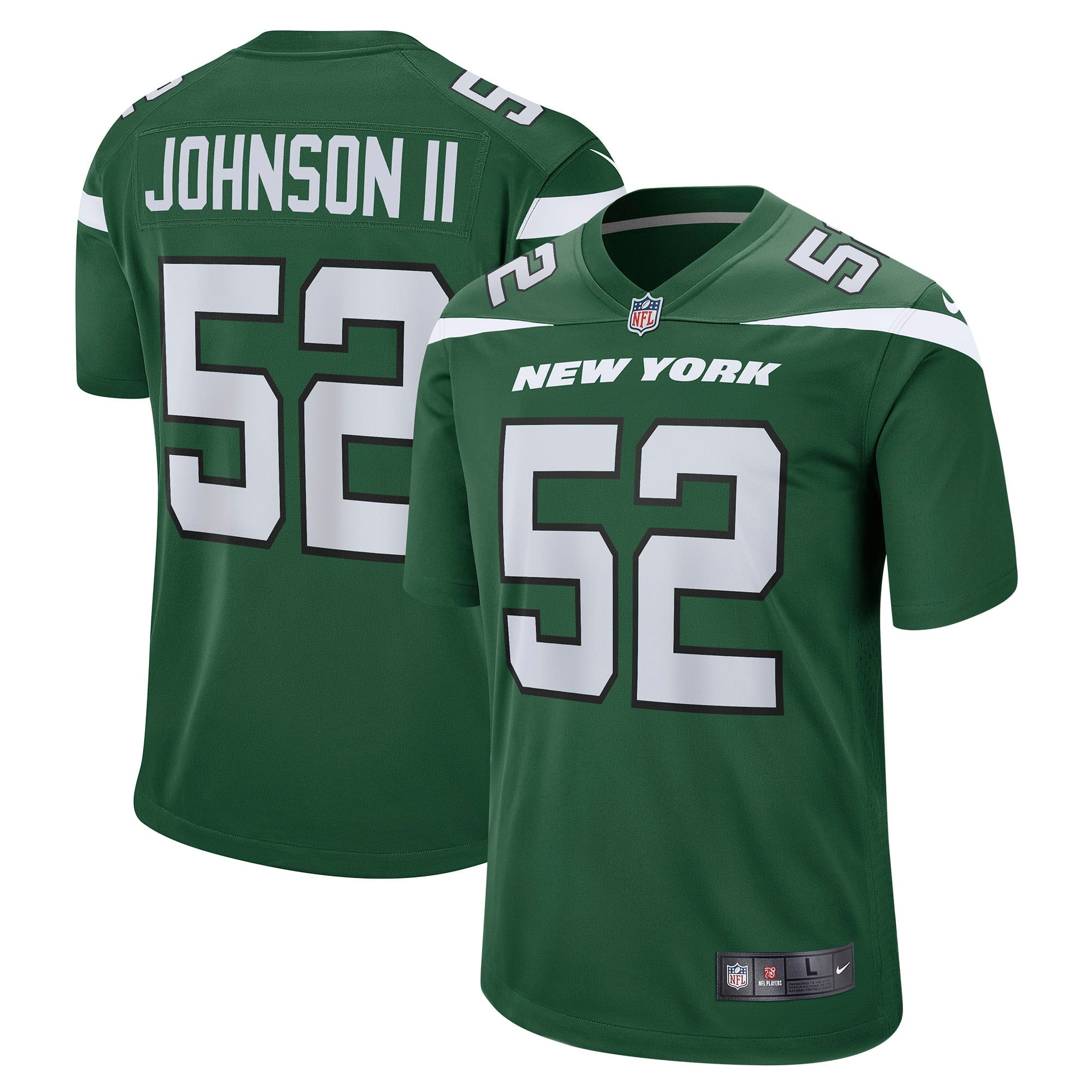 Men s Nike Jermaine Johnson II Green New York Jets Player Game Jersey