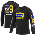 Men s Fanatics Branded Matthew Stafford Black Los Angeles Rams Super Bowl LVI Champions Player Name   Number Long Sleeve