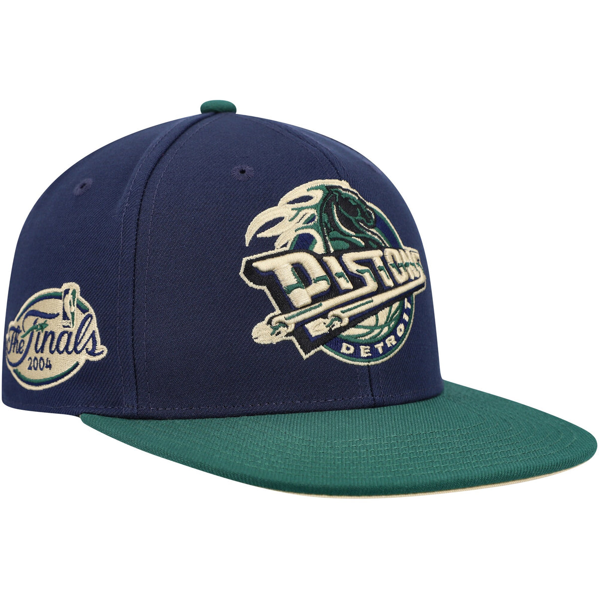 Detroit Pistons Mitchell & Ness 2004 NBA Finals Hardwood Classics Grassland Fitted Hat - Navy/Green