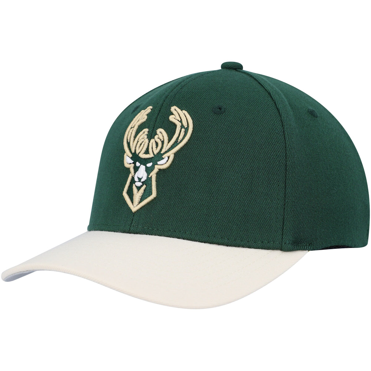 Milwaukee Bucks Mitchell & Ness MVP Team Two-Tone 2.0 Stretch-Snapback Hat - Hunter Green/Tan