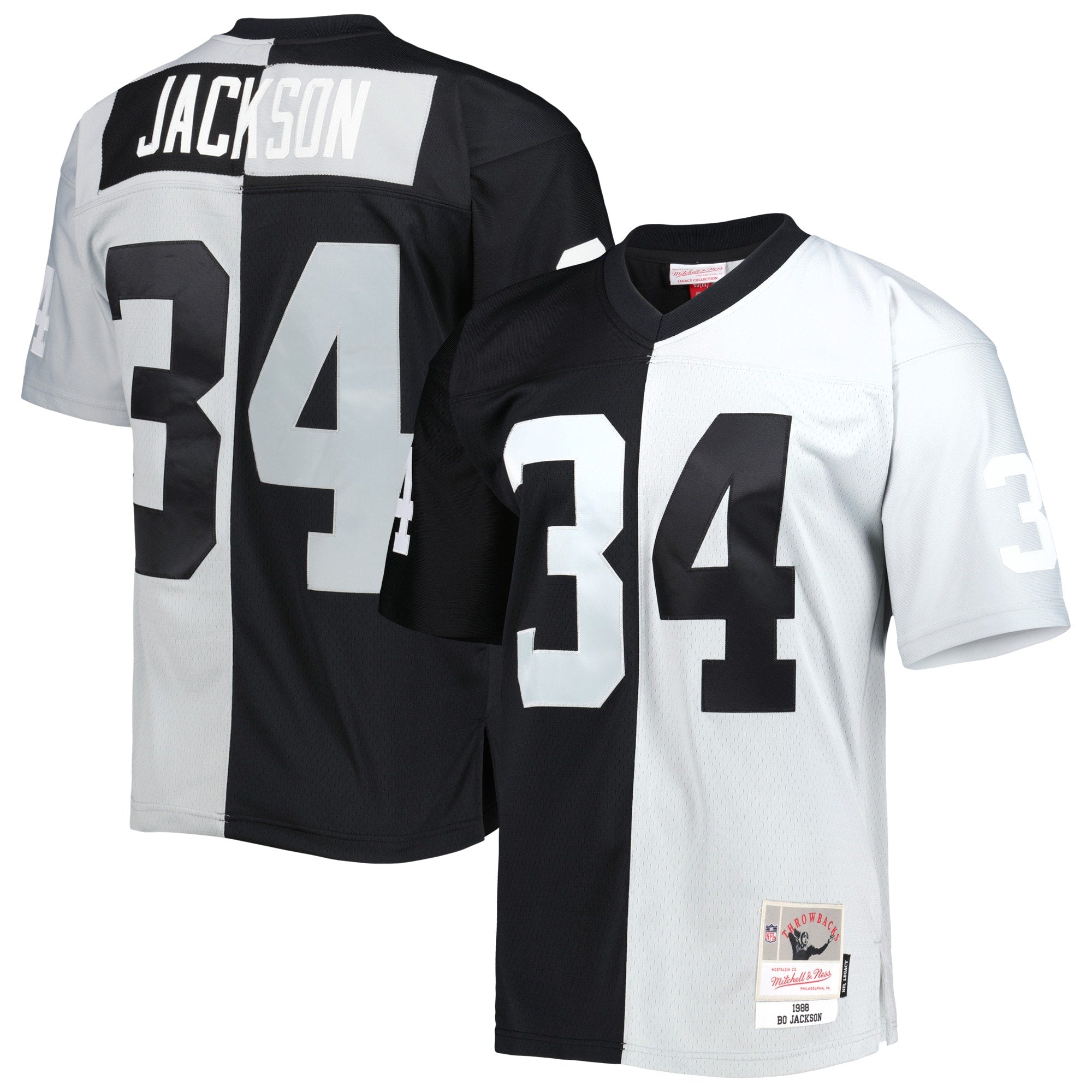 Bo Jackson Las Vegas Raiders Mitchell   Ness 1988 Split Legacy Replica Jersey   Black/Silver