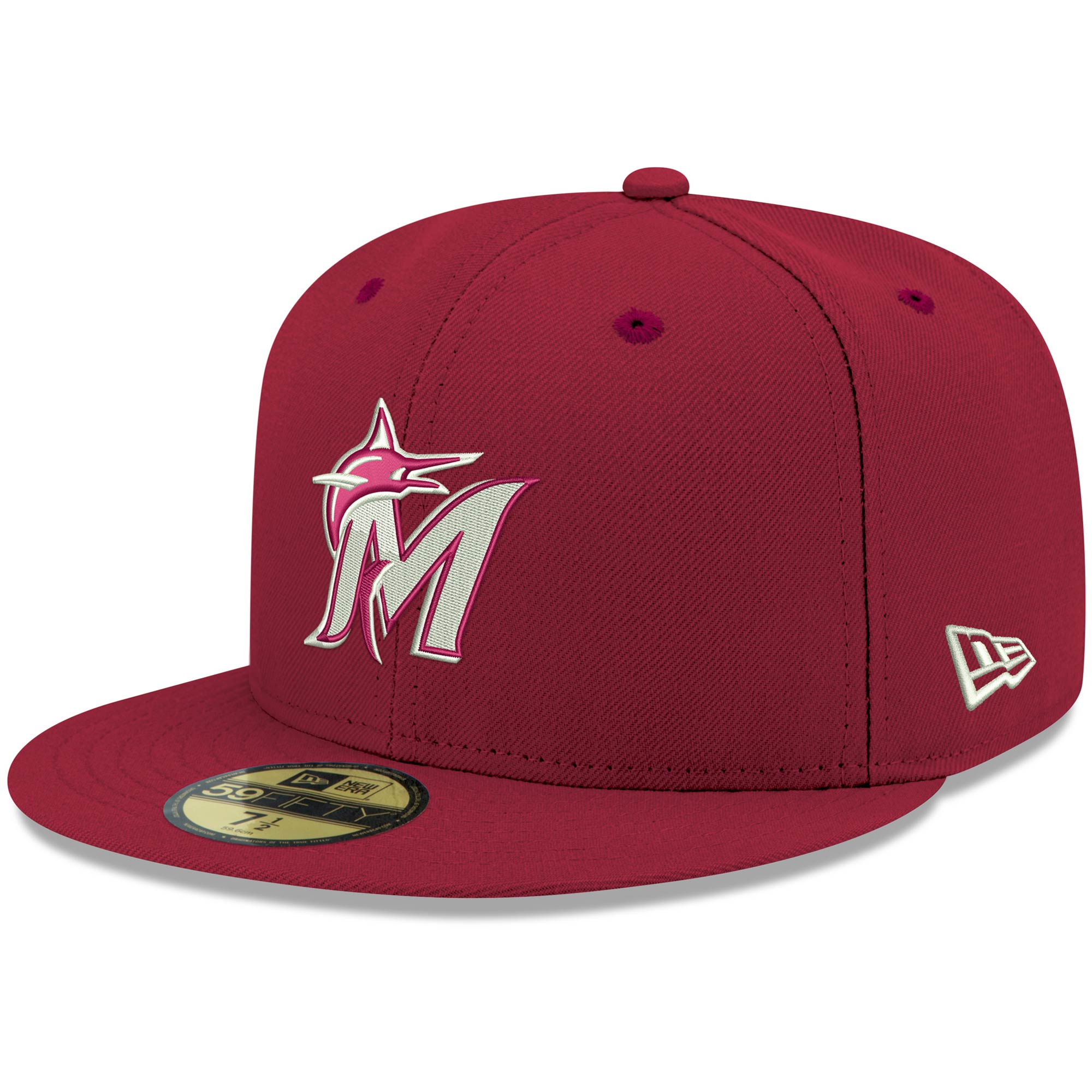 Miami Marlins New Era White Logo 59FIFTY Fitted Hat - Cardinal