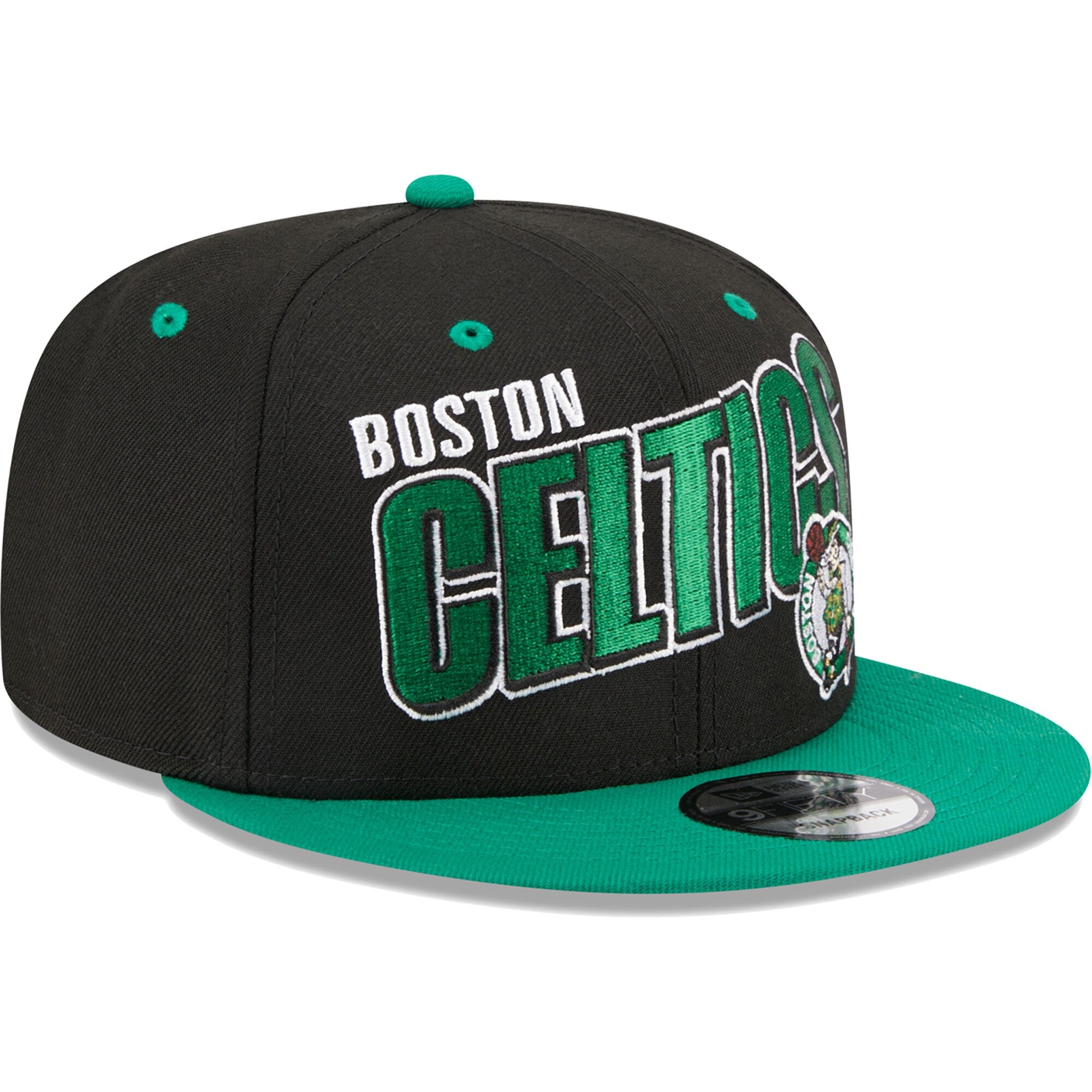 Boston Celtics New Era Stacked Slant 2-Tone 9FIFTY Snapback Hat - Black/Kelly Green