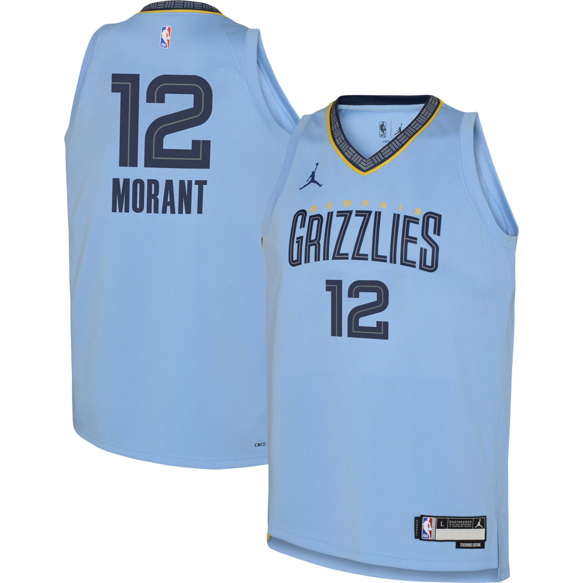 Ja Morant Memphis Grizzlies Jordans Brand Youth Swingman Jersey - Statement Edition - Light Blue