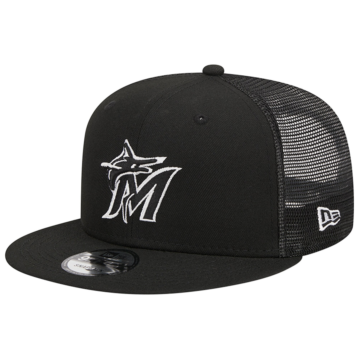 Miami Marlins New Era Trucker 9FIFTY Snapback Hat - Black