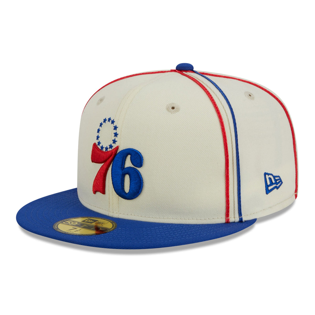 Philadelphia 76ers New Era Piping 2-Tone 59FIFTY Fitted Hat - Cream/Royal
