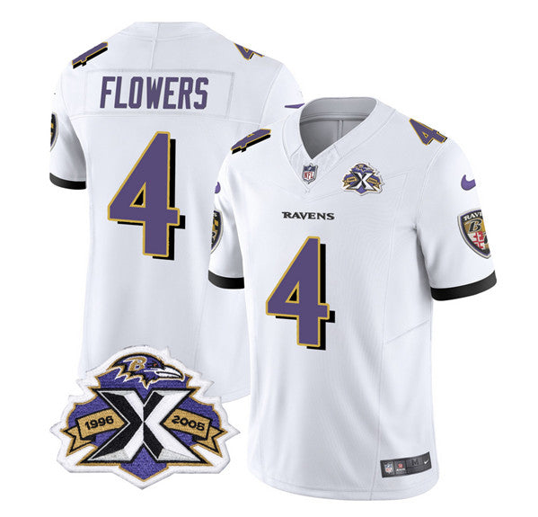Men s Baltimore Ravens Zay Flowers White 2023 F.U.S.E With Patch Throwback Vapor Limited Stitched Jersey