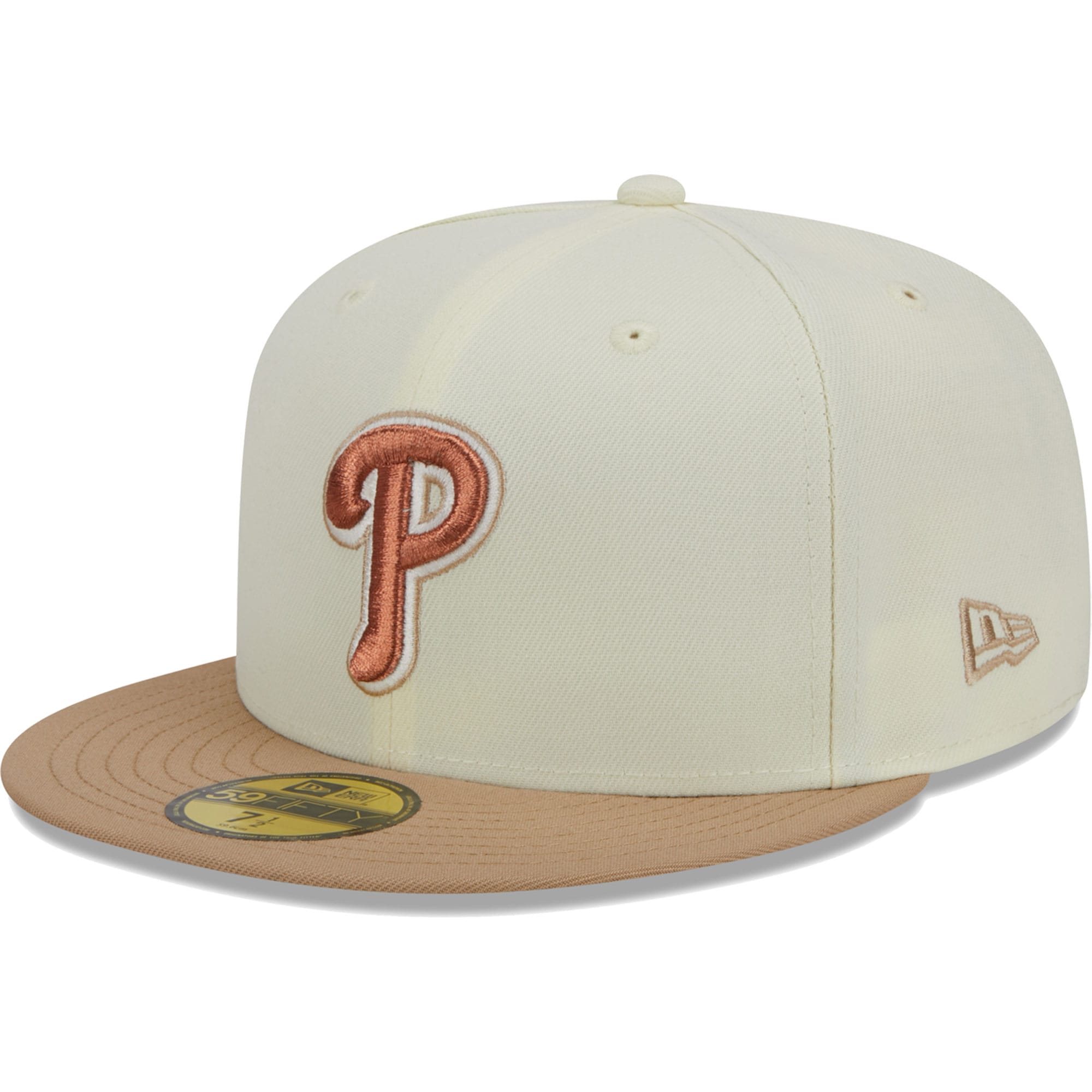 Philadelphia Phillies New Era Chrome Camel Rust Undervisor 59FIFTY Fitted Hat - Cream