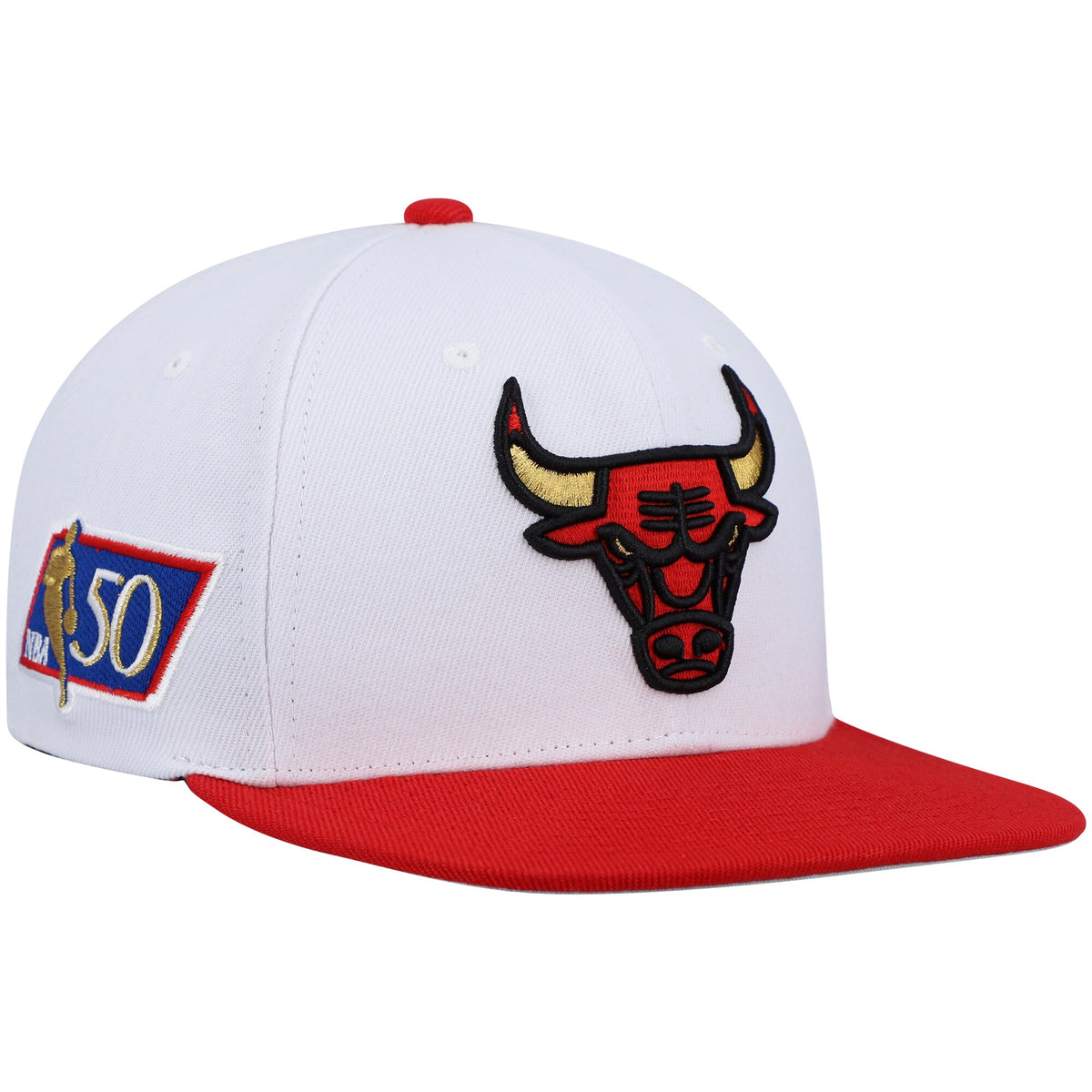 Chicago Bulls Mitchell & Ness Hardwood Classics NBA 50th Anniversary Snapback Hat - White/Red