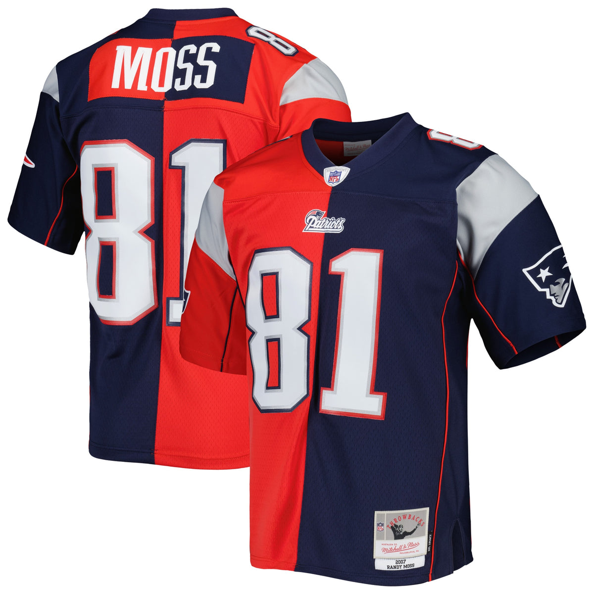 Randy Moss New England Patriots Mitchell   Ness 2007 Split Legacy Replica Jersey   Navy/Red