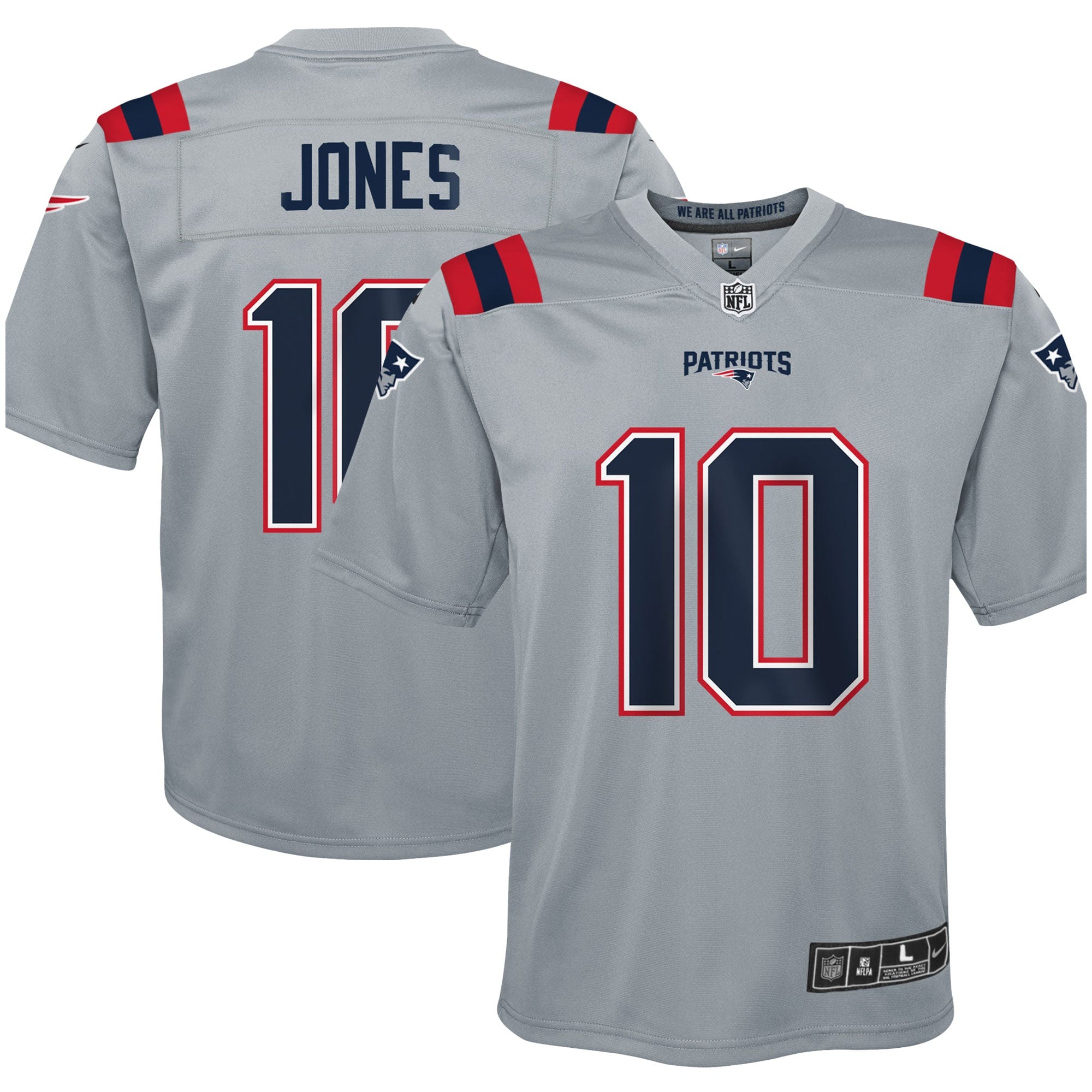 Mac Jones New England Patriots Nike Youth Inverted Game Jersey   Gray