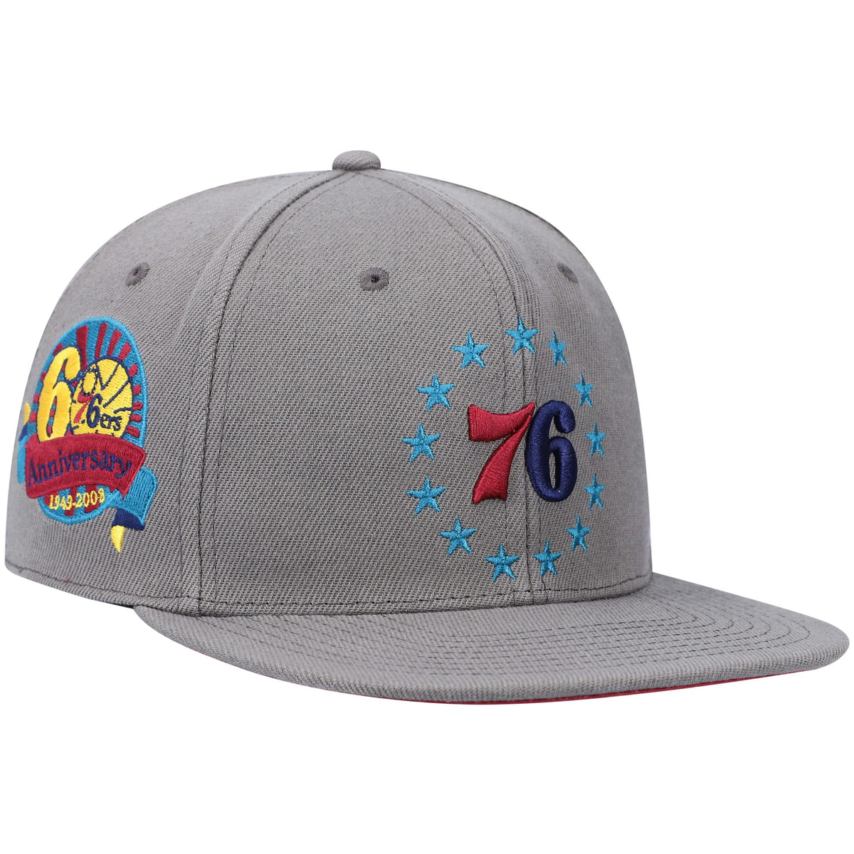 Philadelphia 76ers Mitchell & Ness Hardwood Classics 60th Anniversary Carbon Cabernet Fitted Hat - Charcoal