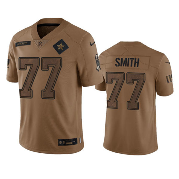 Men s Dallas Cowboys Tyron Smith 2023 Brown Salute To Service Limited Stitched Jersey