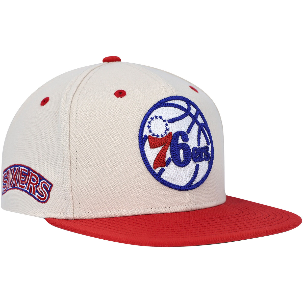 Philadelphia 76ers Mitchell & Ness Hardwood Classics 2-Tone Chain-Stitch Snapback Hat - Cream/Red