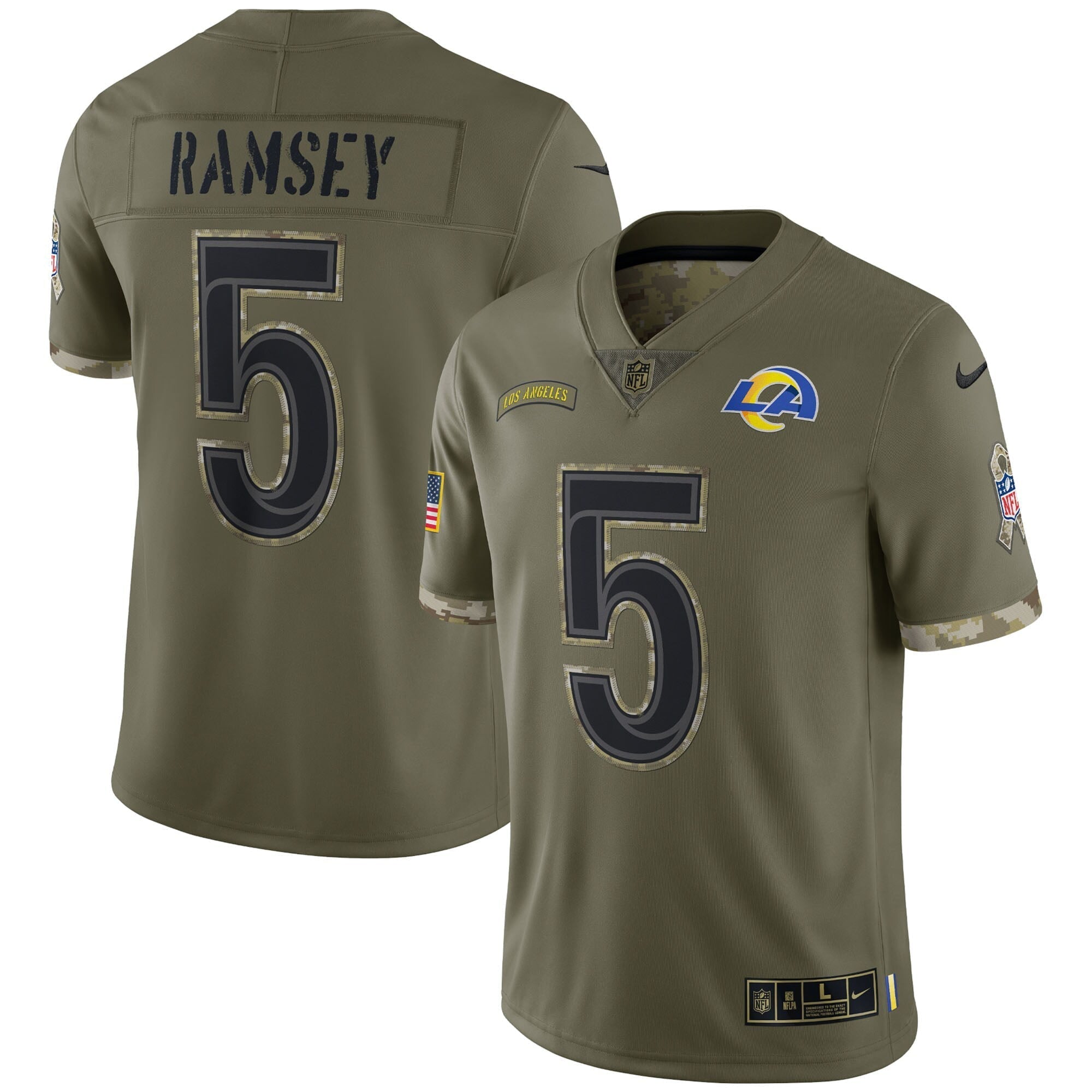 Men s Nike Jalen Ramsey Olive Los Angeles Rams 2022 Salute To Service Limited Jersey