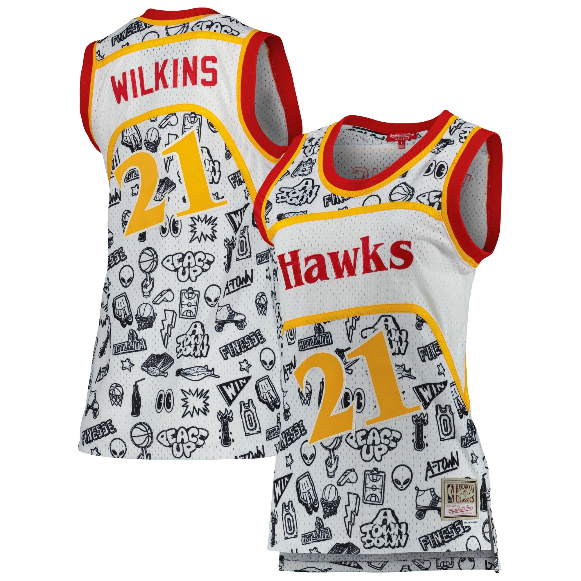 Dominique Wilkins Atlanta Hawks, NBA Jerseys Mitchell & Ness Women's 1986 Doodle Swingman Jersey - White