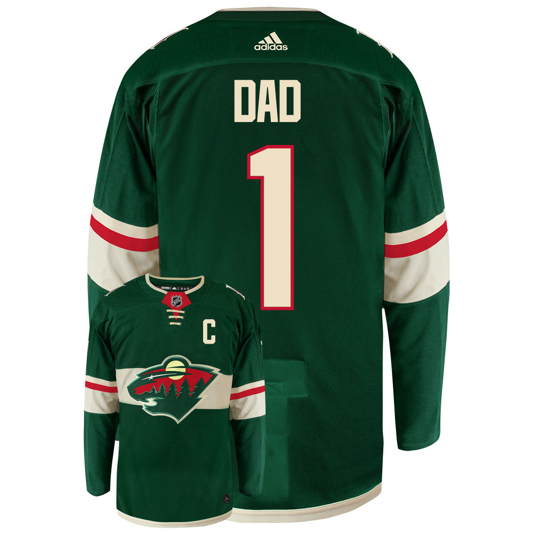 Minnesota Wild Dad Number One Adidas Primegreen Authentic NHL Hockey Jersey