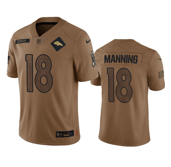 Men s Denver Broncos Peyton Manning 2023 Brown Salute To Service Limited Stitched Jersey