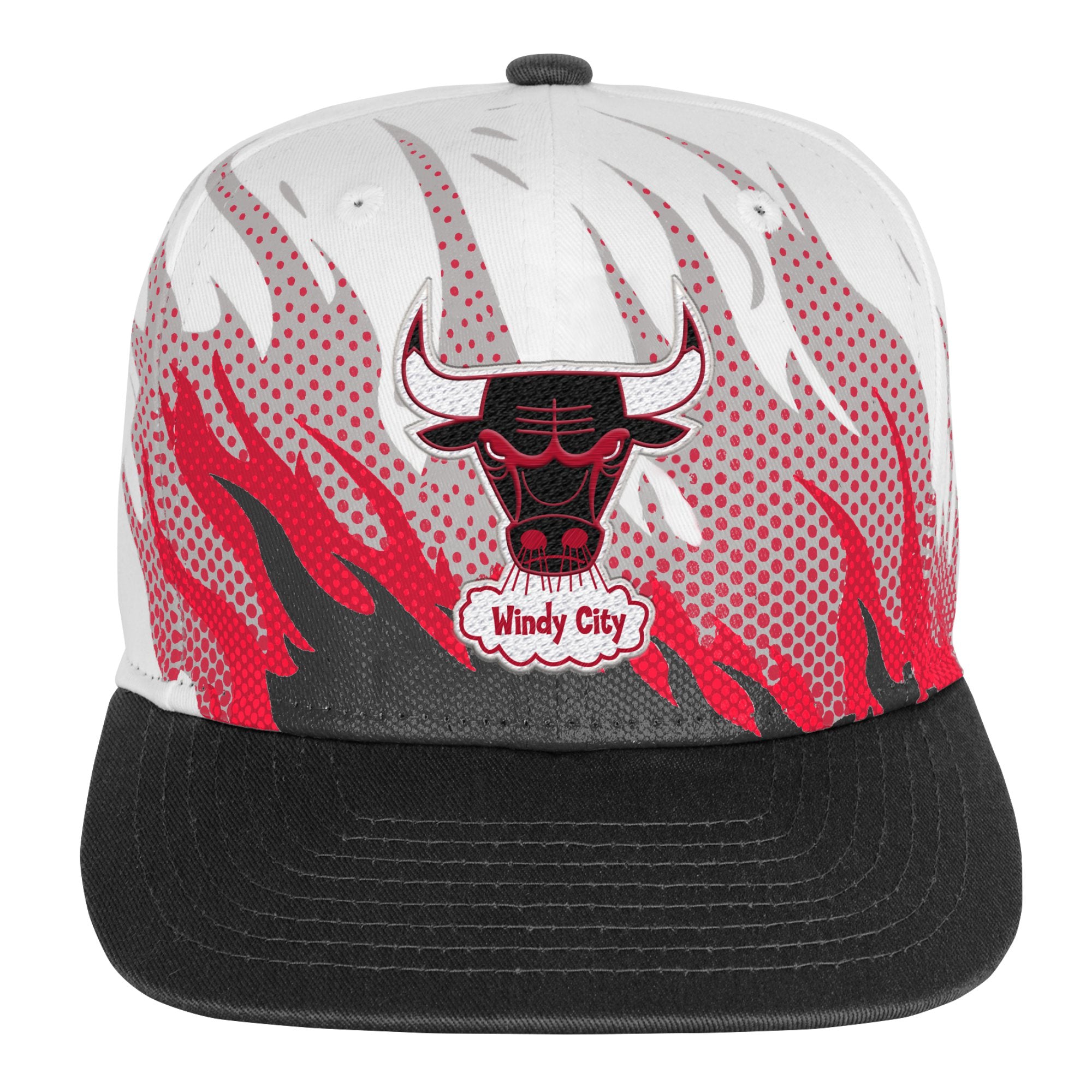 Chicago Bulls Mitchell & Ness Youth Hot Fire Flat Brim Snapback Hat - White