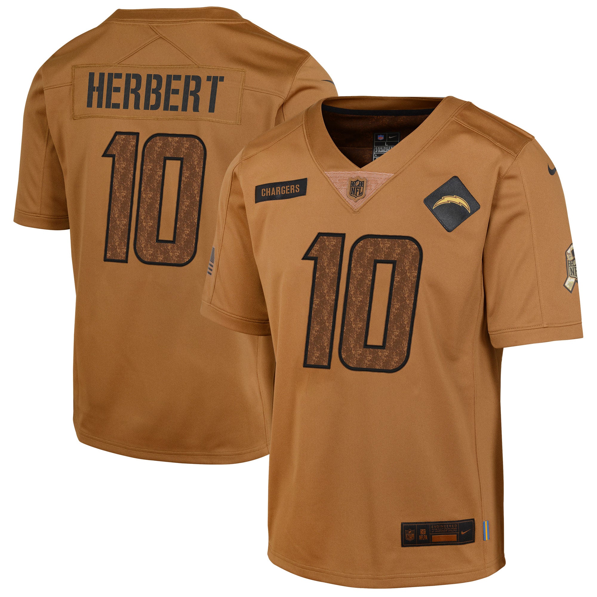 Justin Herbert Los Angeles Chargers Nike Youth 2023 Salute To Service Limited Jersey   Brown