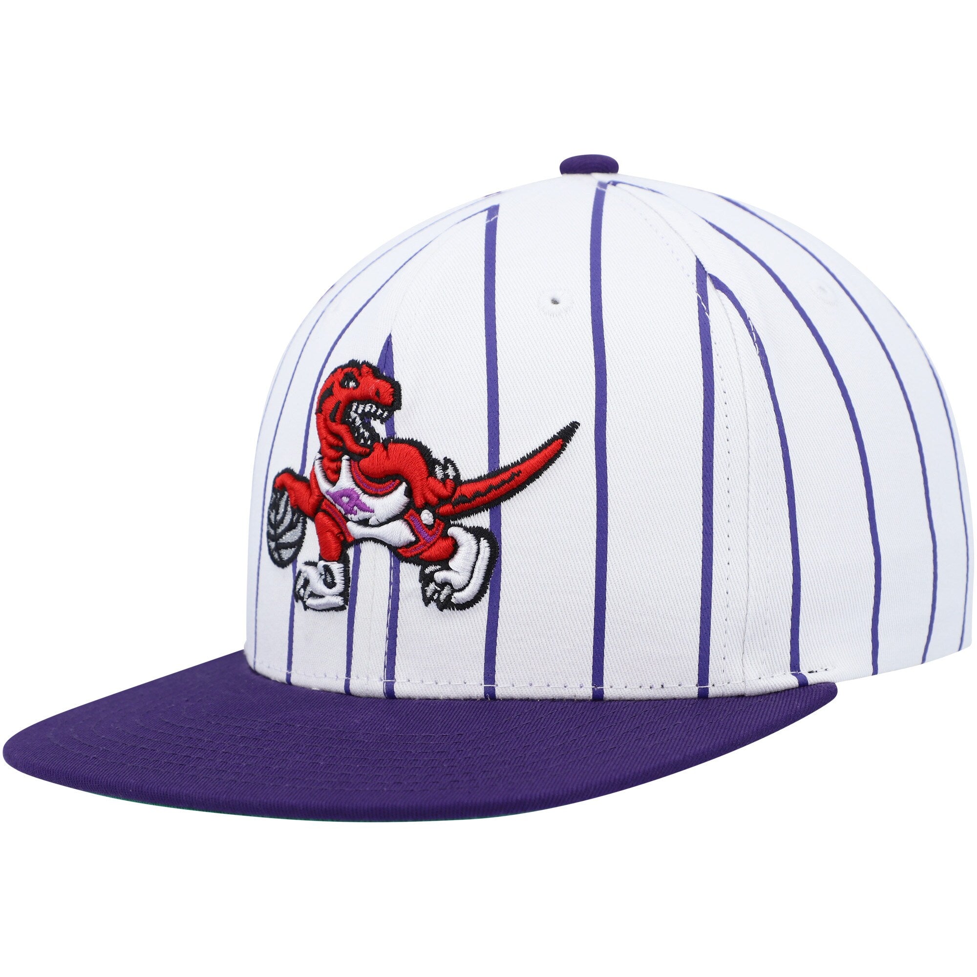 Toronto Raptors Mitchell & Ness Hardwood Classics Pinstripe Snapback Hat - White