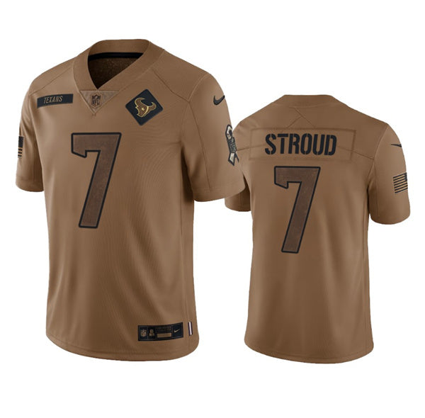 Men s Houston Texans C.J. Stroud 2023 Brown Salute To Service Limited Stitched Jersey
