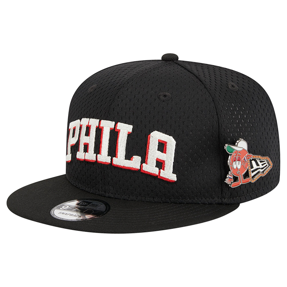 Philadelphia 76ers New Era Post-Up Pin Mesh 9FIFTY Snapback Hat - Black