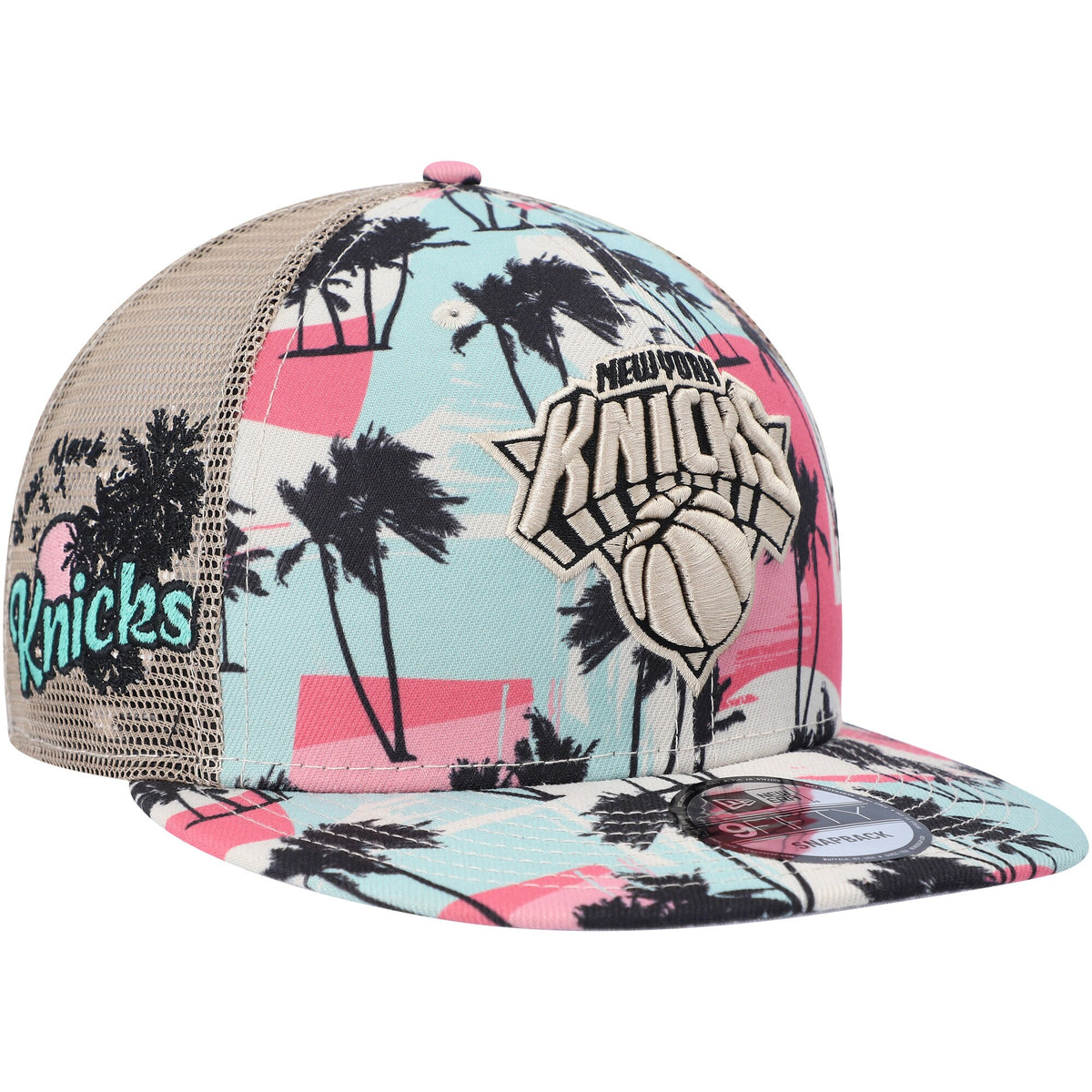 New York Knicks New Era Palm Trees 9FIFTY Trucker Snapback Hat - Cream