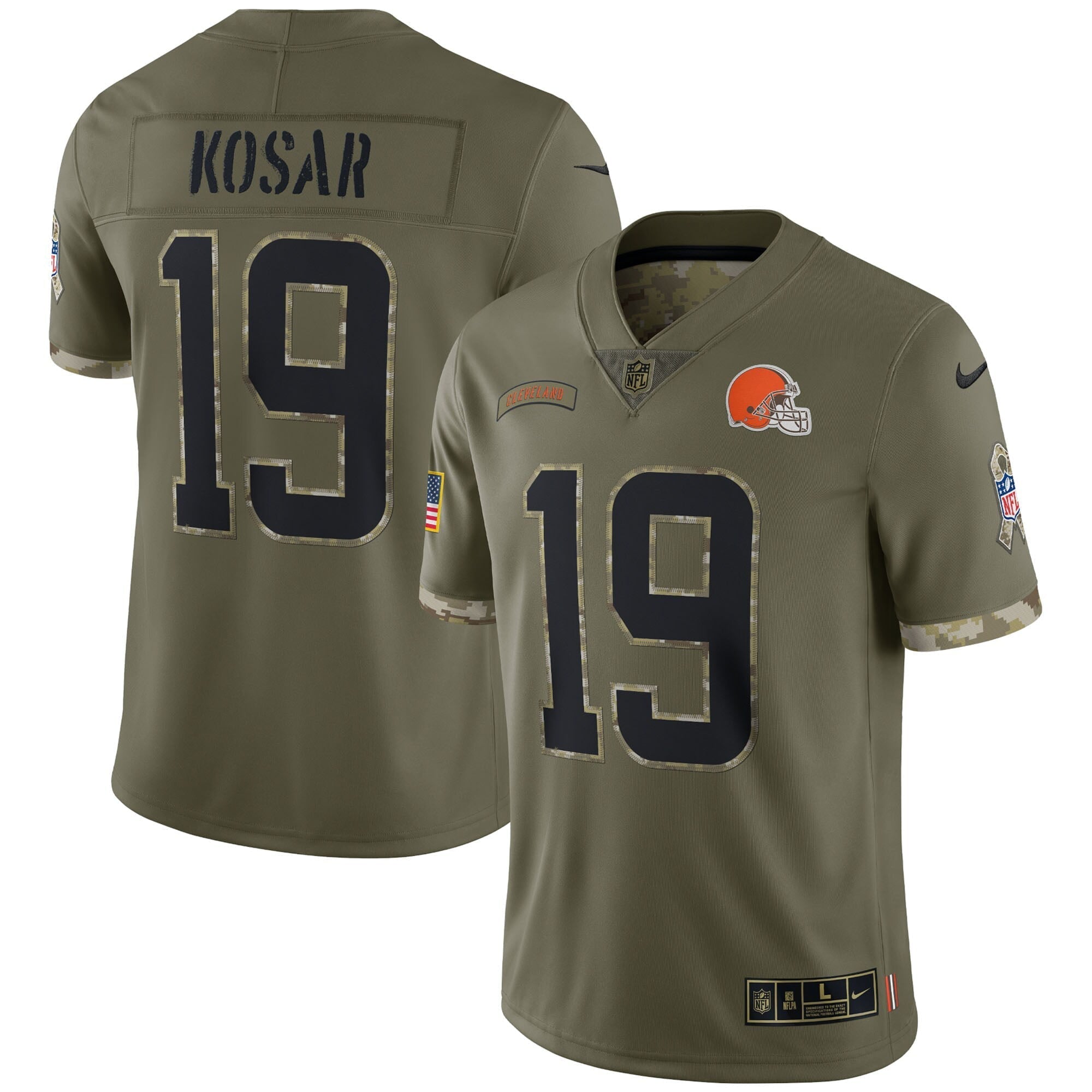 Men s Nike Bernie Kosar Olive Cleveland Browns 2022 Salute To Service Retired Player Limited Jersey