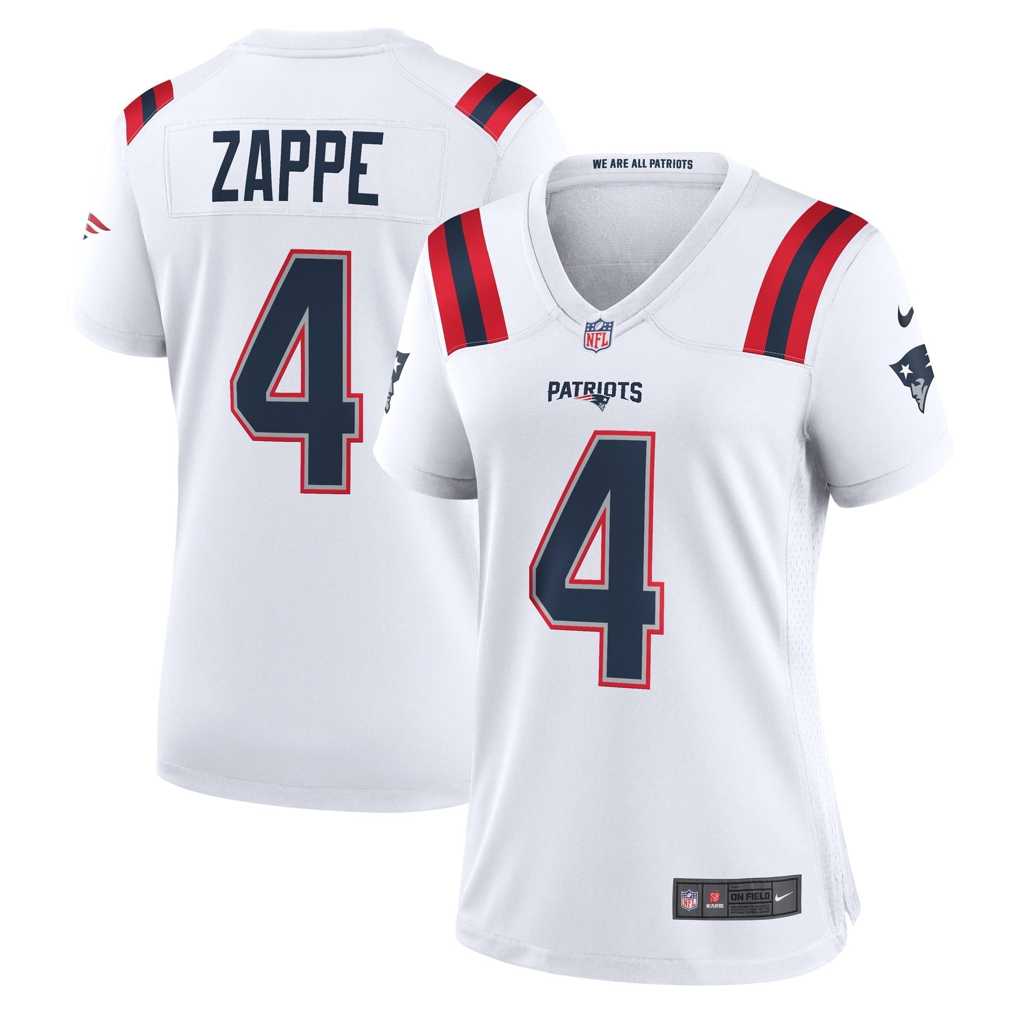 Women s Nike Bailey Zappe White New England Patriots Game Player Jersey