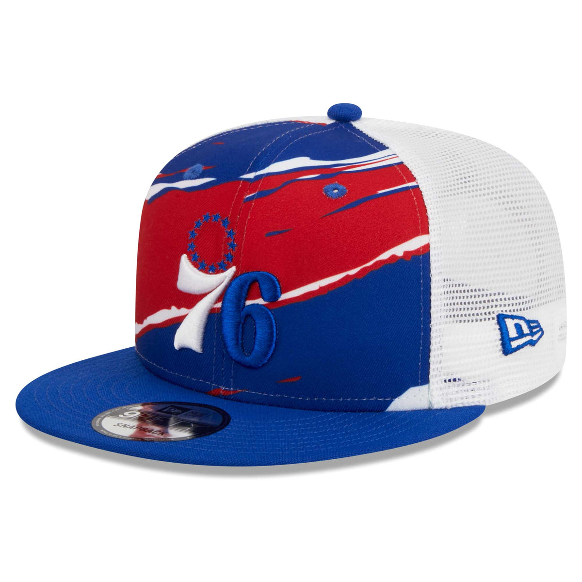 Philadelphia 76ers New Era Tear Trucker 9FIFTY Adjustable Hat - Royal/White