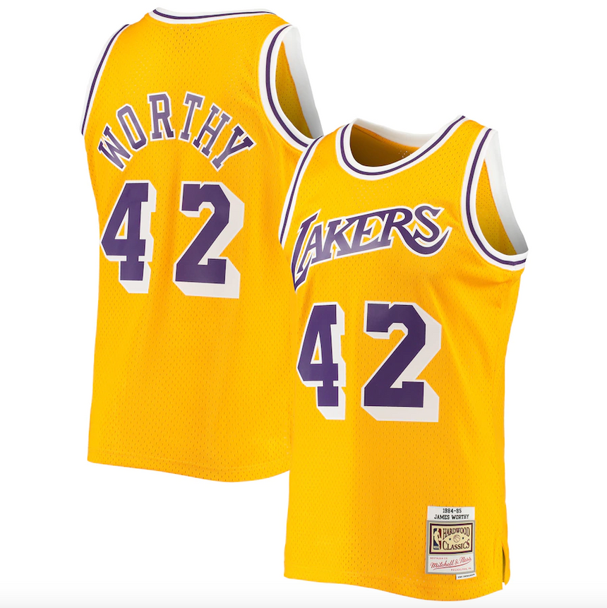 Men's Los Angeles Lakers James Worthy Mitchell & Ness Gold 1984-85 Hardwood Classics Swingman Jersey