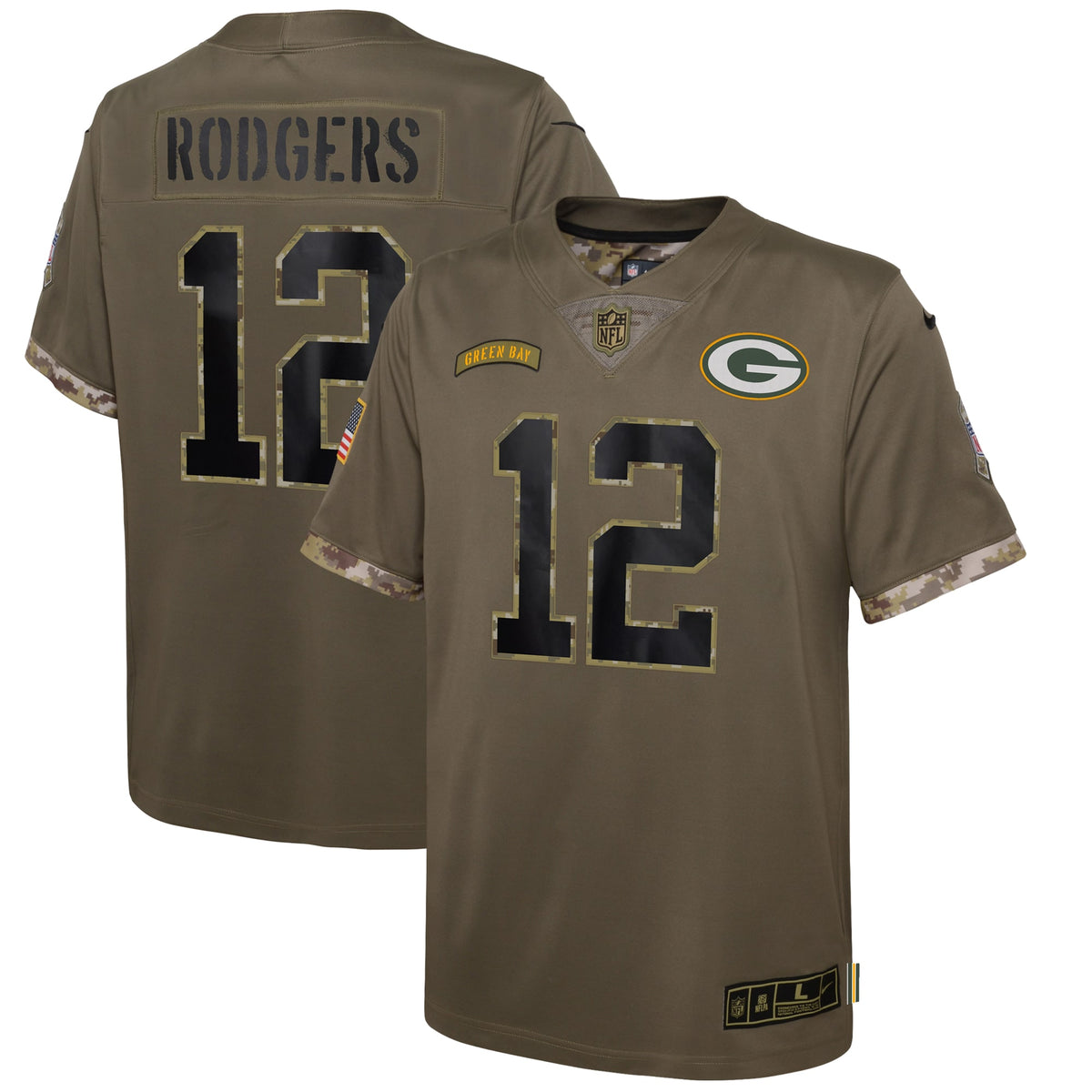 Aaron Rodgers Green Bay Packers Nike Youth 2022 Salute To Service Player Limited Jersey   Olive