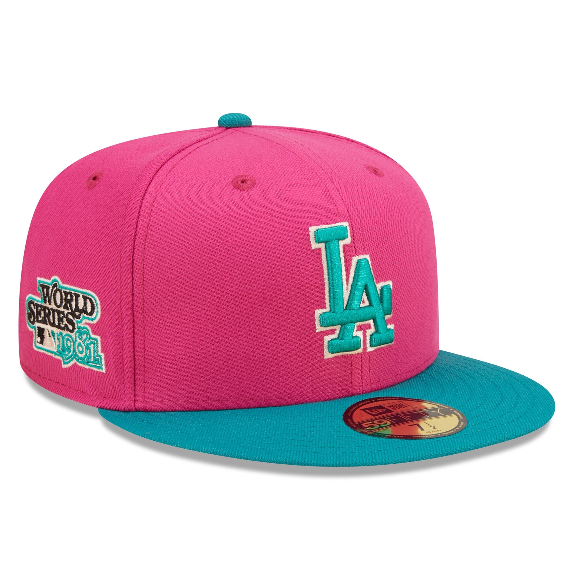 Los Angeles Dodgers New Era Cooperstown Collection 1981 World Series Passion Forest 59FIFTY Fitted Hat - Pink/Green