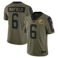 Men s Nike Baker Mayfield Olive Cleveland Browns 2021 Salute To Service Limited Player Jersey