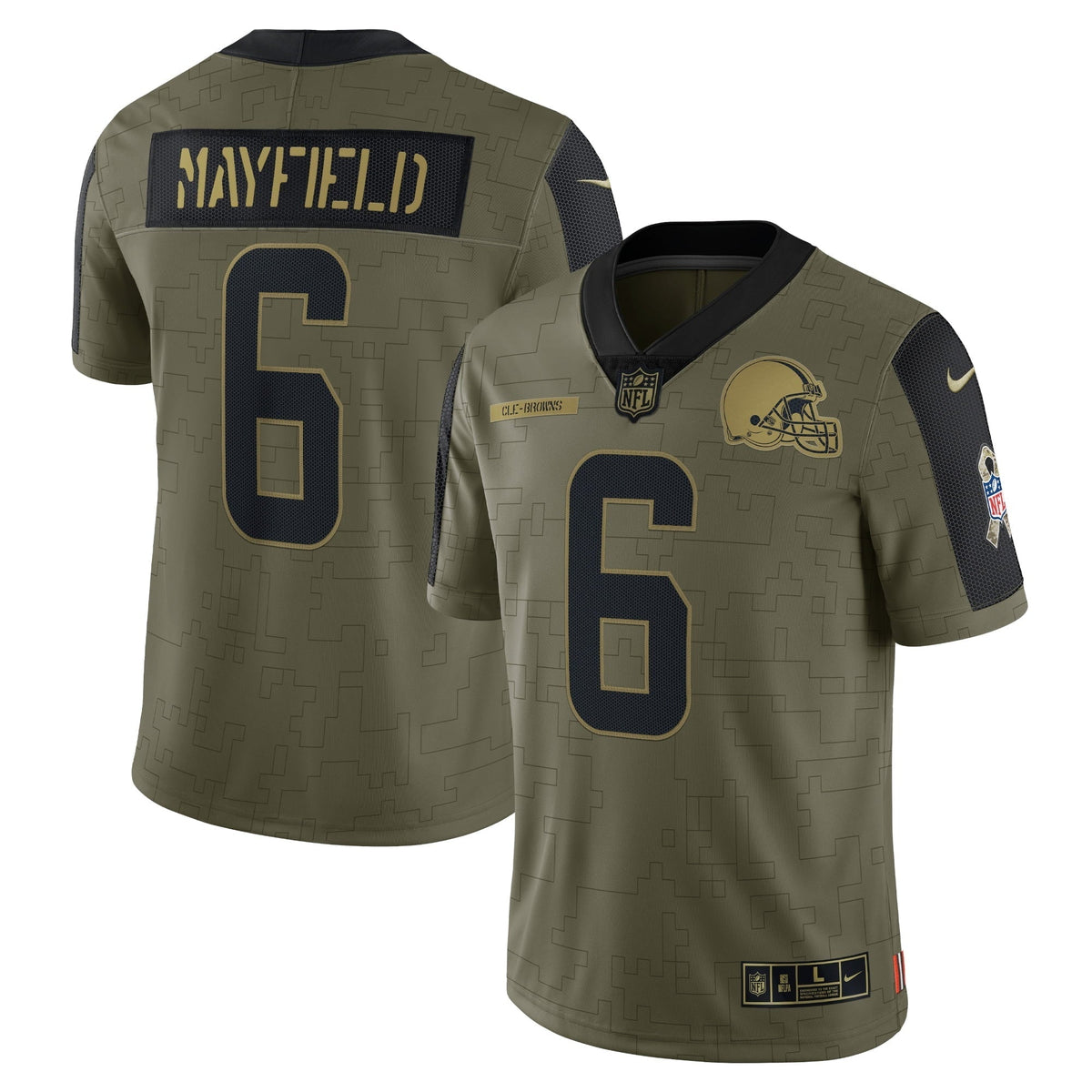 Men s Nike Baker Mayfield Olive Cleveland Browns 2021 Salute To Service Limited Player Jersey