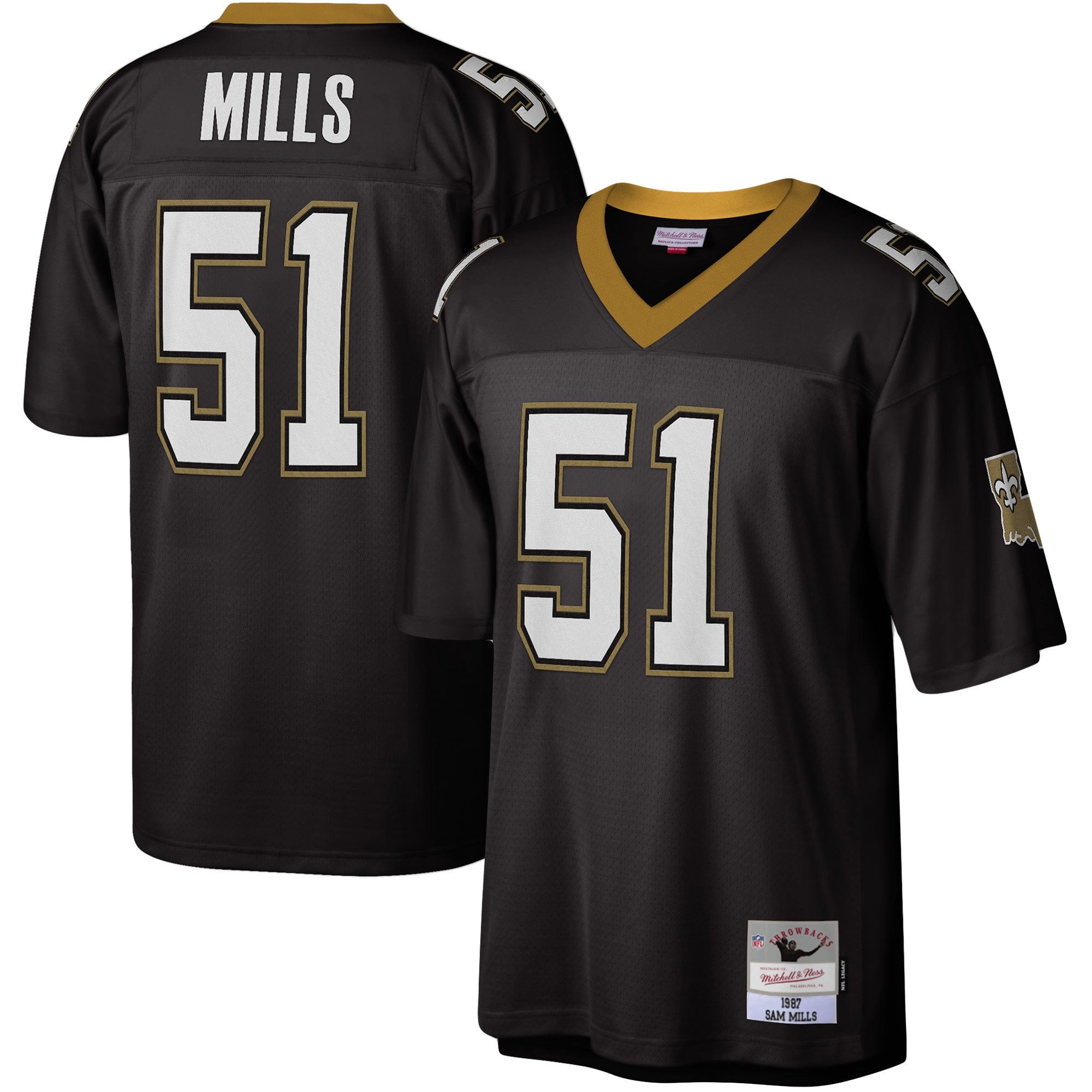 Sam Mills New Orleans Saints Mitchell   Ness Legacy Replica Jersey   Black