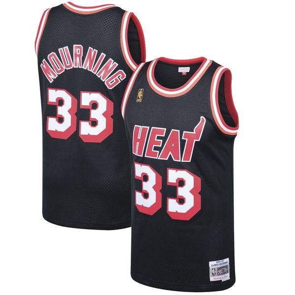 Men's Miami Heat Alonzo Mourning Mitchell & Ness Black 1996-97 Hardwood Classics Swingman Jersey