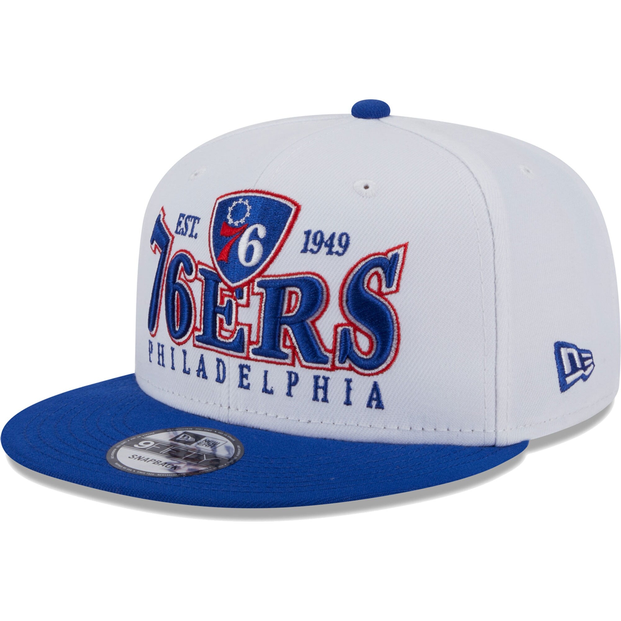 Philadelphia 76ers New Era Crest Stack 9FIFTY Snapback Hat - White/Royal