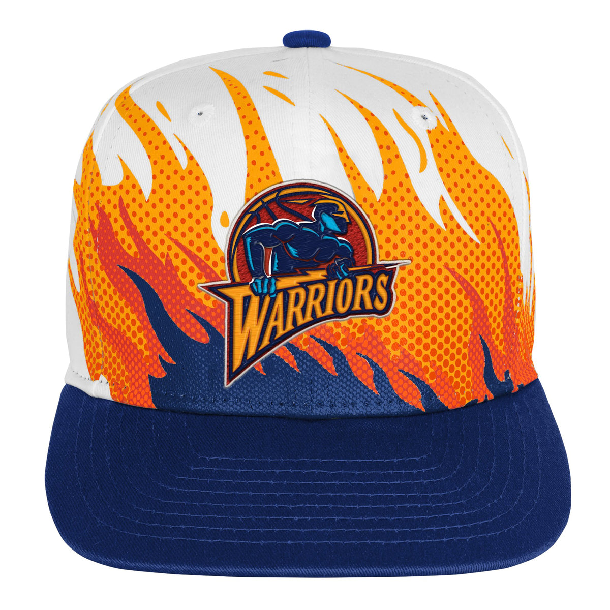 Golden State Warriors Mitchell & Ness Youth Hot Fire Flat Brim Snapback Hat - White